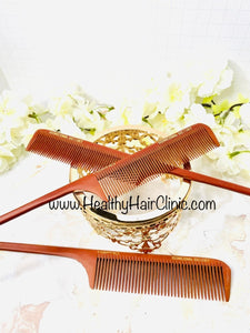 Wooden Rat Tail Comb - Fine Teeth 9" - Healthy Hair Clinic